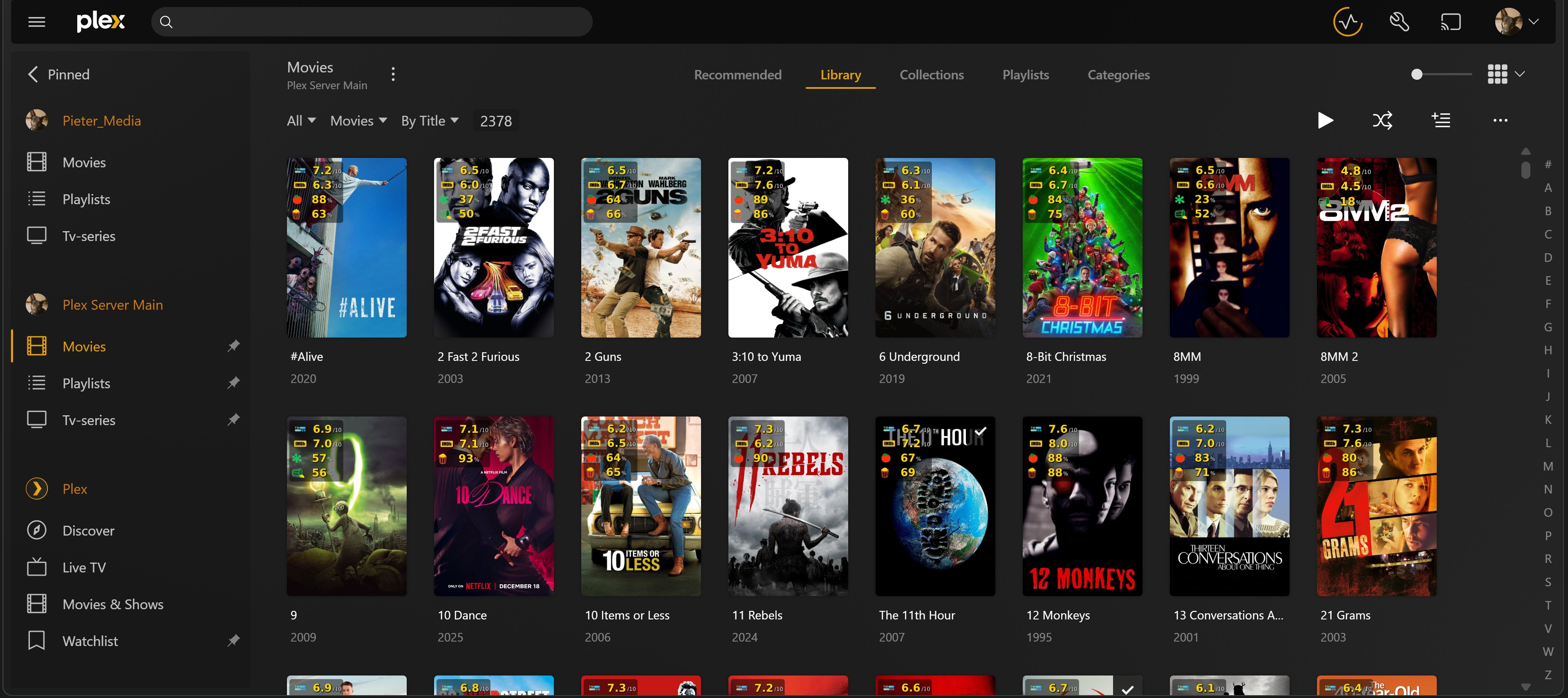 Plex library with Kometizarr rating overlays